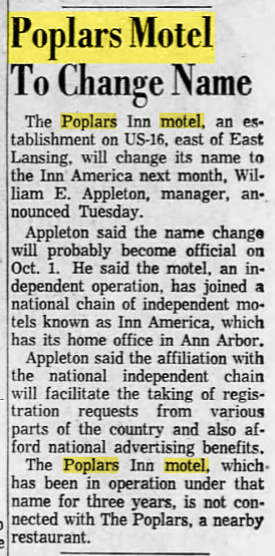 Poplars Motel (Clarion Pointe East, Inn America) - Sept 1962 Changes To Inn America (newer photo)